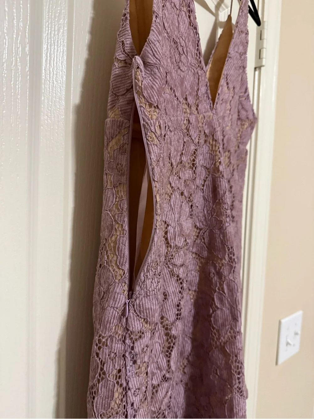 Free People Lavender V-Neck Lace Mini Dress